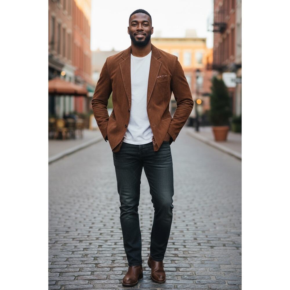 Men’s Italian Suede Leather Blazer Sport Coat Size 42 Tan Brown